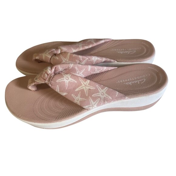 Clarks Cloud Steppers pink thong flip flop starfish print size 7 - Picture 2 of 5